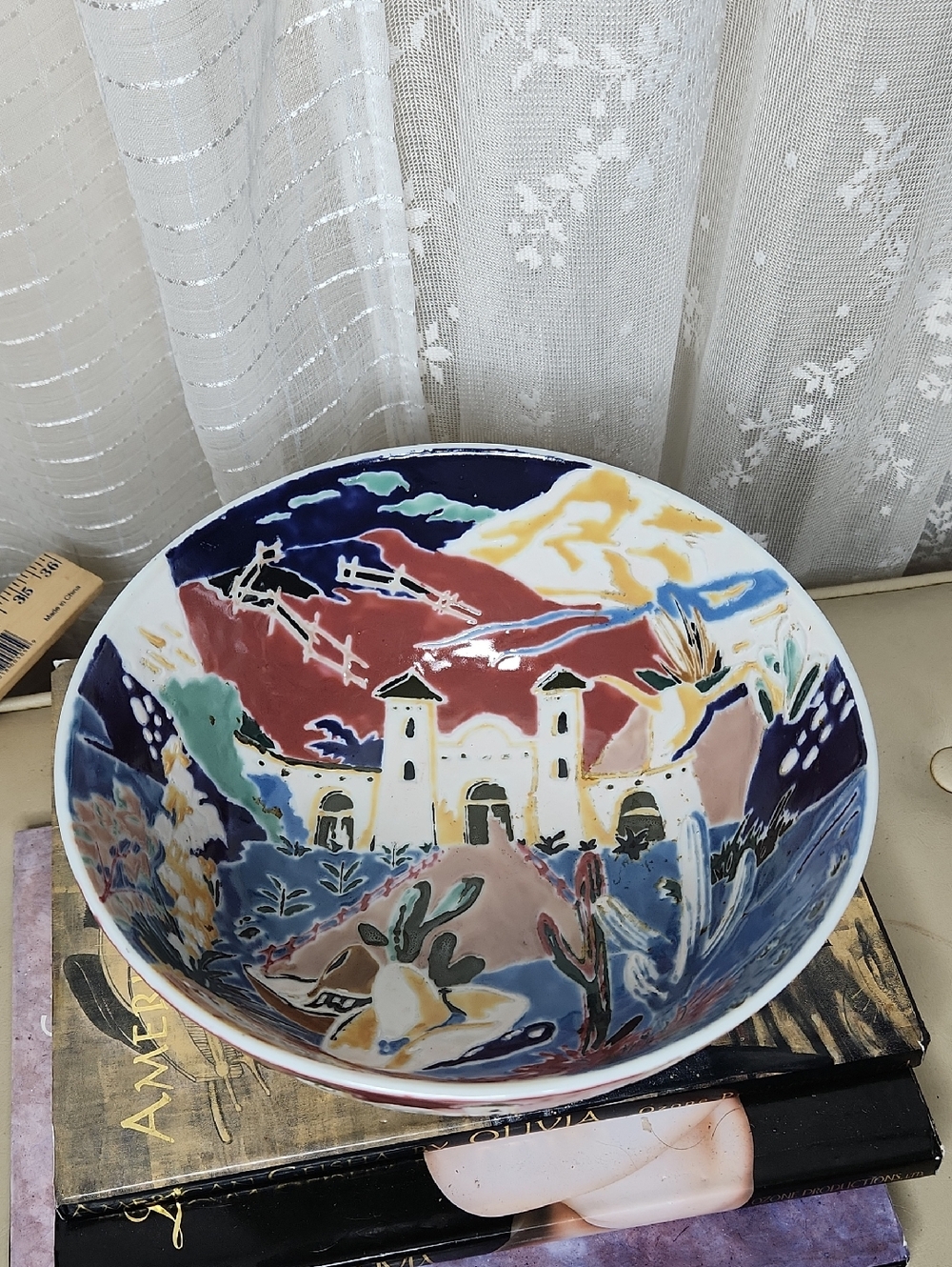 ISH Multicolor South West Desert Scenic Hand-Painted Ceramic Bowl